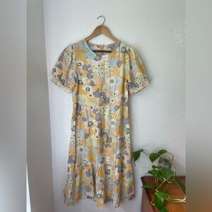 Loft Midi Yellow Floral Cottagecore Dress Size 6